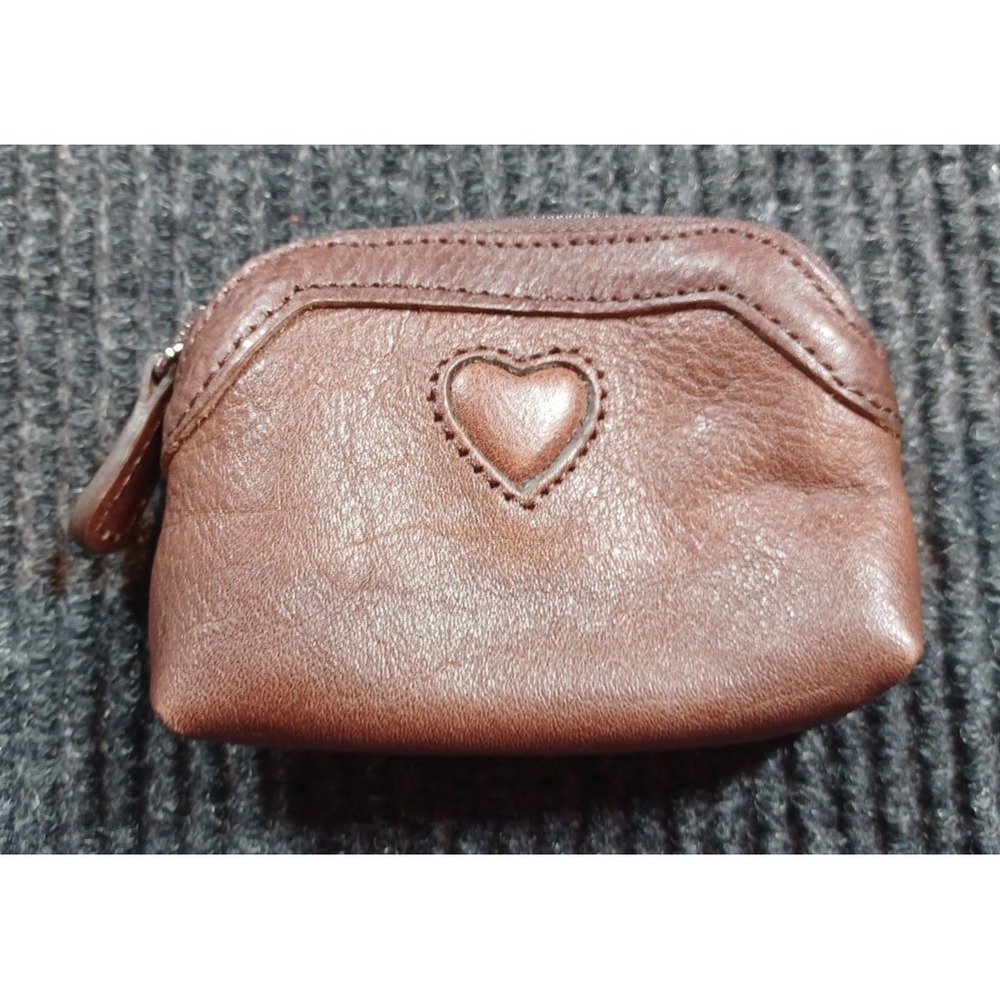 Brighton Brown Pebbled Leather Coin Purse Heart Zip Up Wallet‎ Credit Card